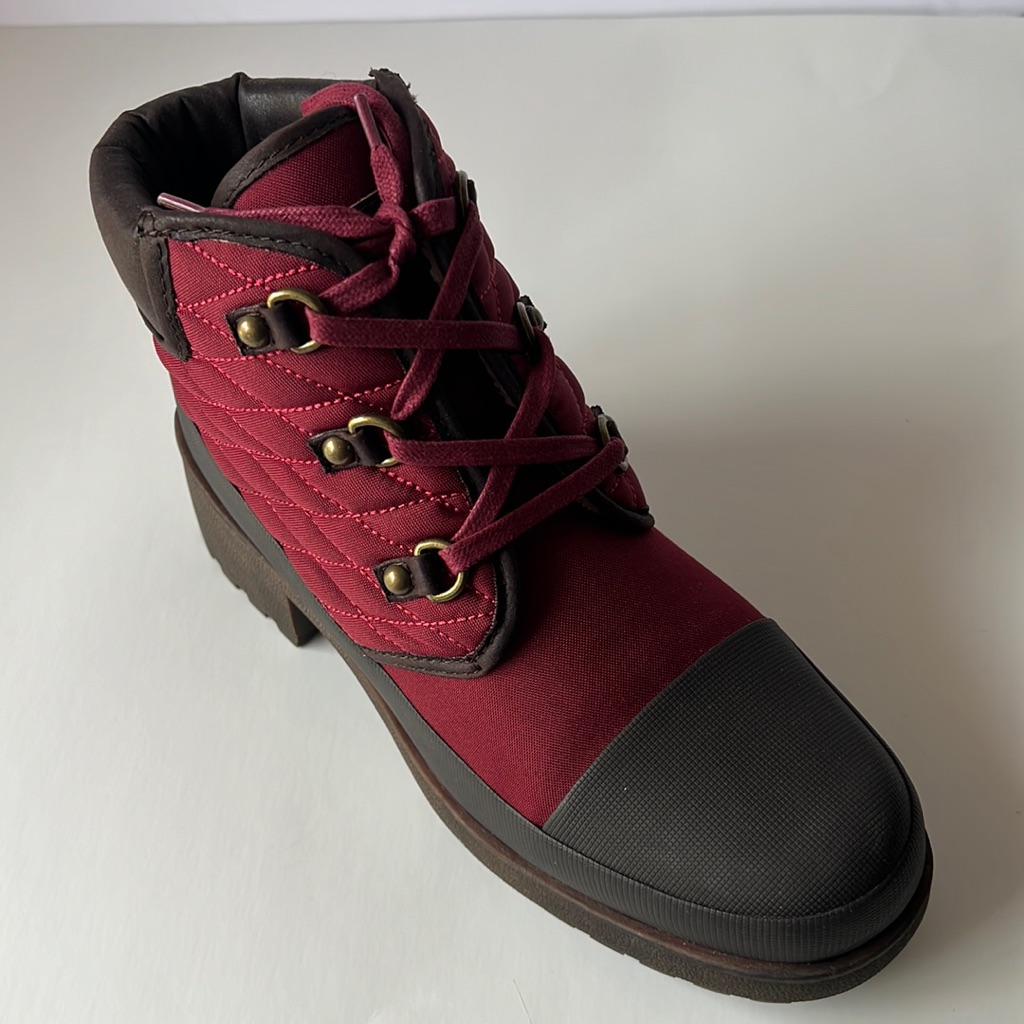Lucky Brand Akonn Boots Ruby Wine Java Matte Nylon Ankle Boots New